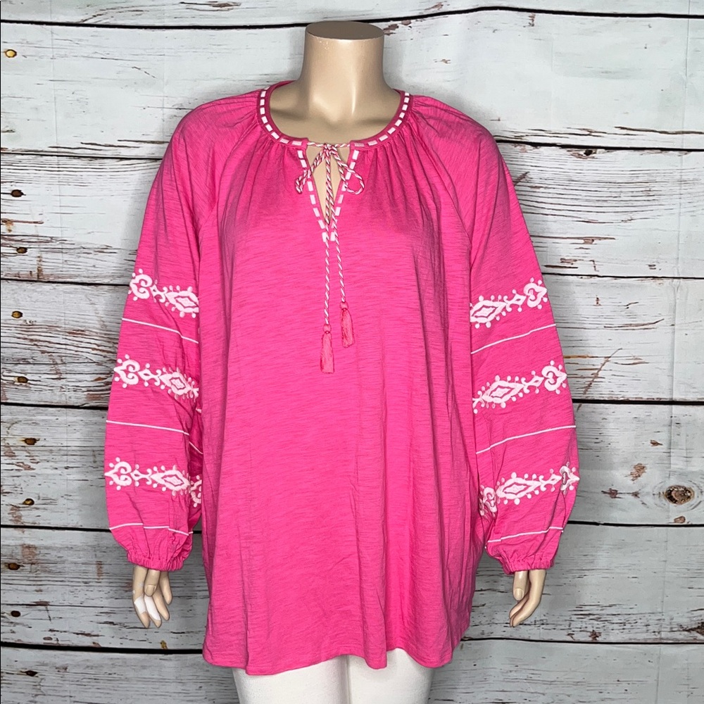 Belle Beach by Kim Graver 4X Pink - Santorini Fantasy Embroidered Peasant Shirt